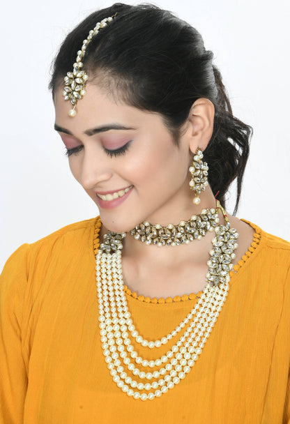 Gold Plated with stone and pearls Combo Necklace Set Jkms_128