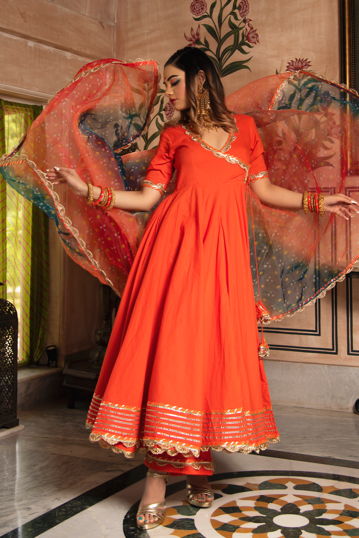 Women's BHANDHANI ANGRAKHA SET - Pomcha Jaipur