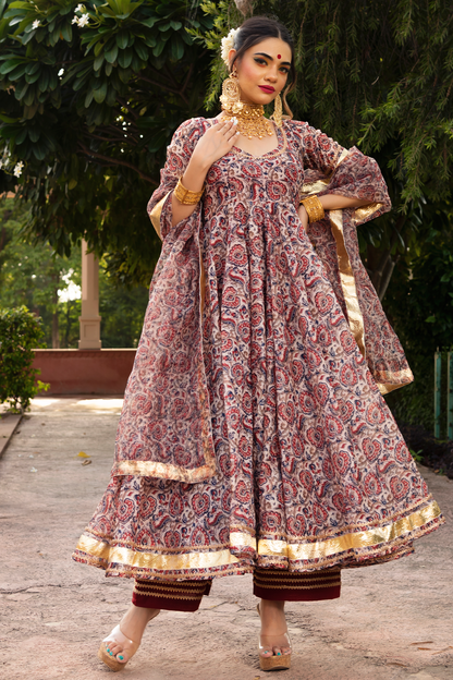 Women's GULBAGH  ORGANZA  ANARKALI SET - Pomcha Jaipur