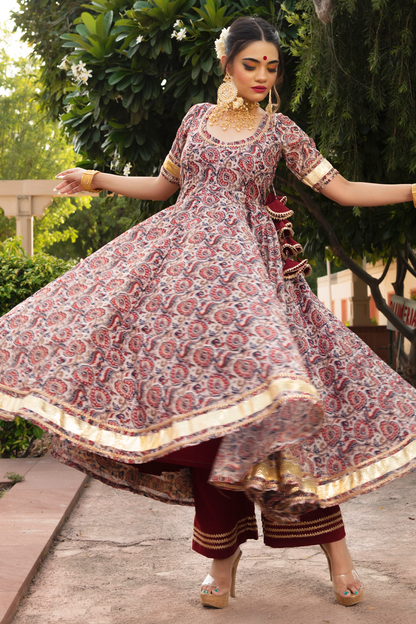 Women's GULBAGH  ORGANZA  ANARKALI SET - Pomcha Jaipur