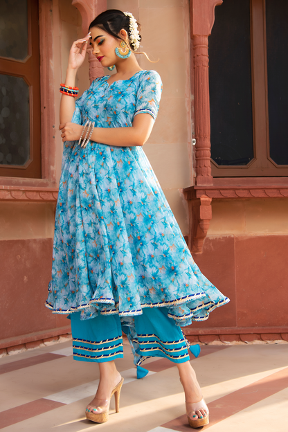 Women's lilly of nile chiffon anarkali suit set - Pomcha Jaipur