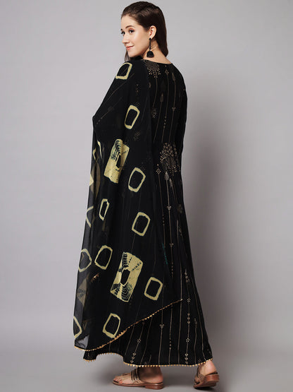 Women's Black & Gold Ethnic Motifs Maxi Dress