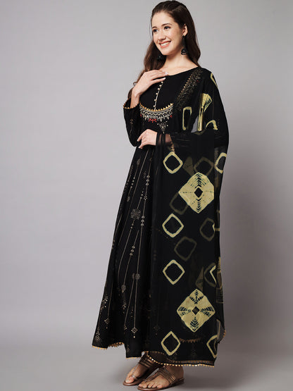 Women's Black & Gold Ethnic Motifs Maxi Dress