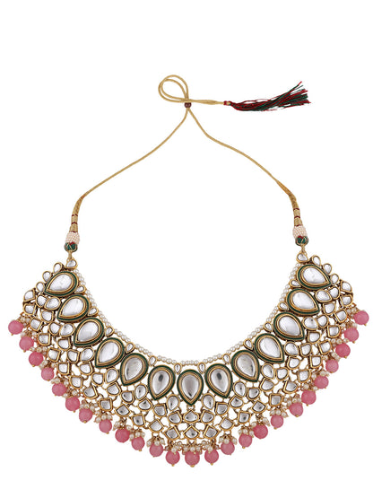 Women's Traditional Pastal Pink Kundan Stone Brass Choker Set