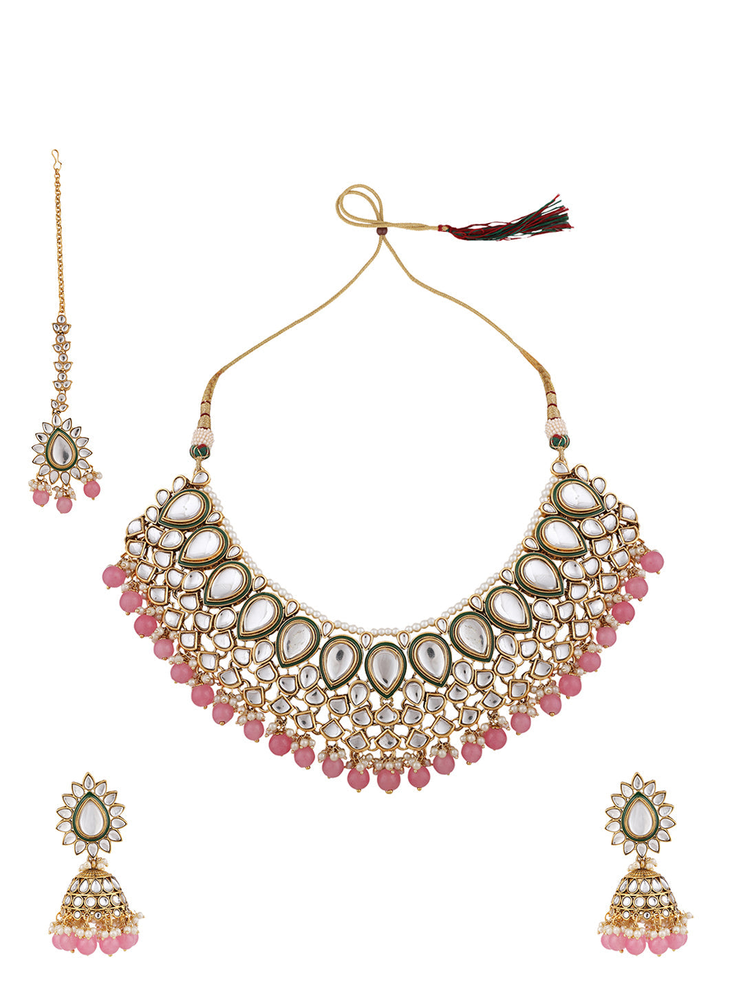 Women's Traditional Pastal Pink Kundan Stone Brass Choker Set