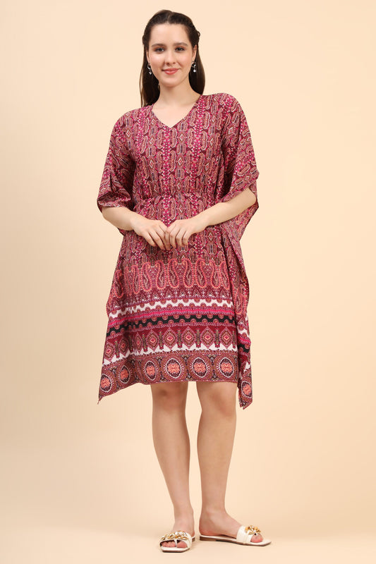 Women's Printed Short Kaftan In Crepe