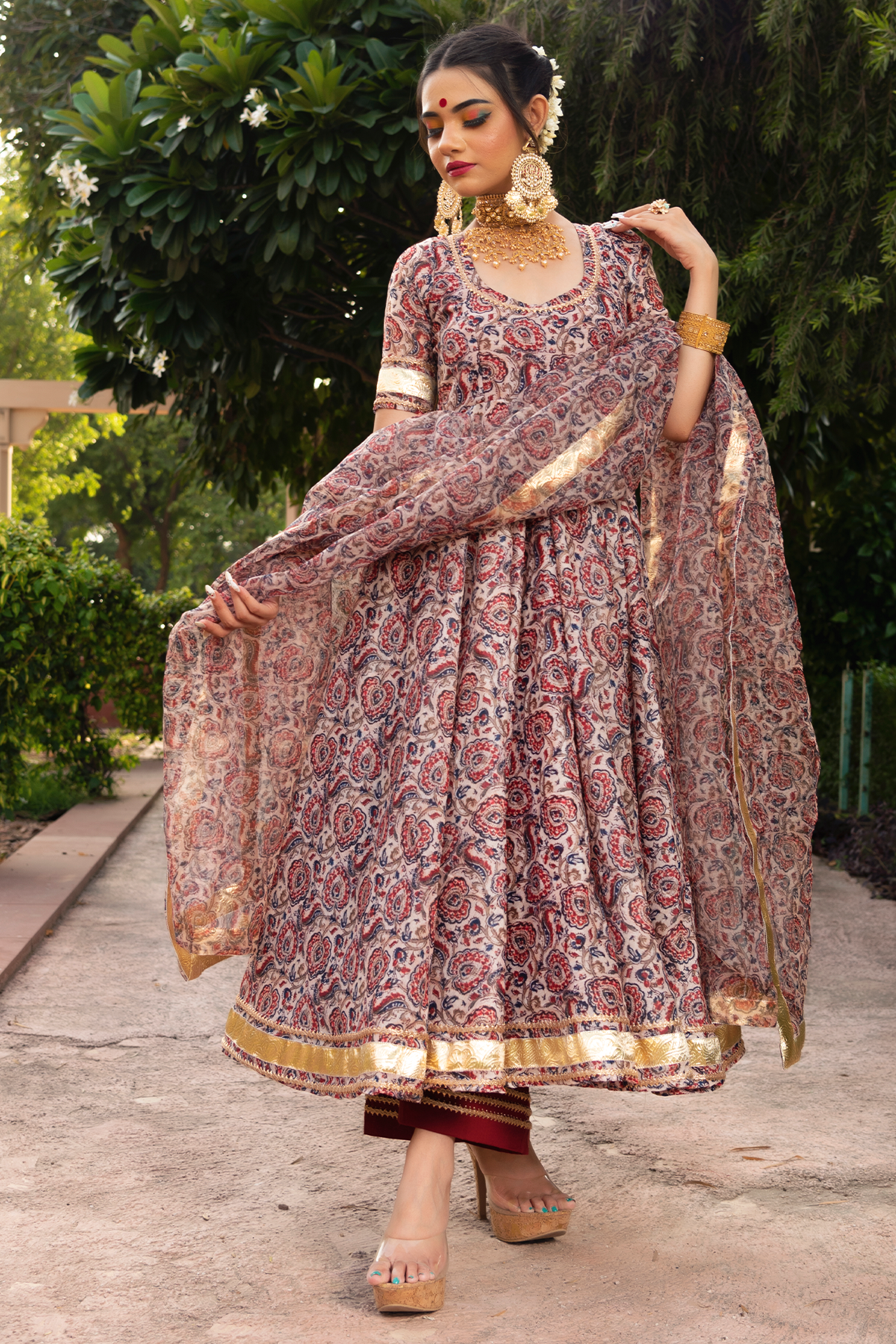 Women's GULBAGH  ORGANZA  ANARKALI SET - Pomcha Jaipur