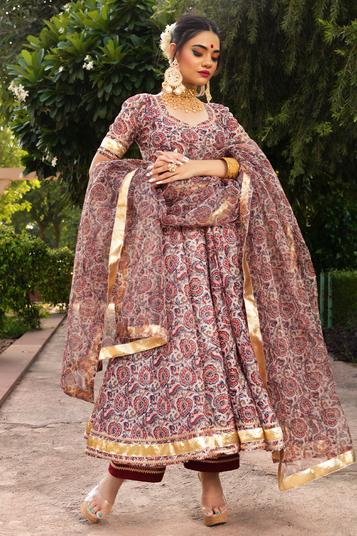 Women's GULBAGH  ORGANZA  ANARKALI SET - Pomcha Jaipur