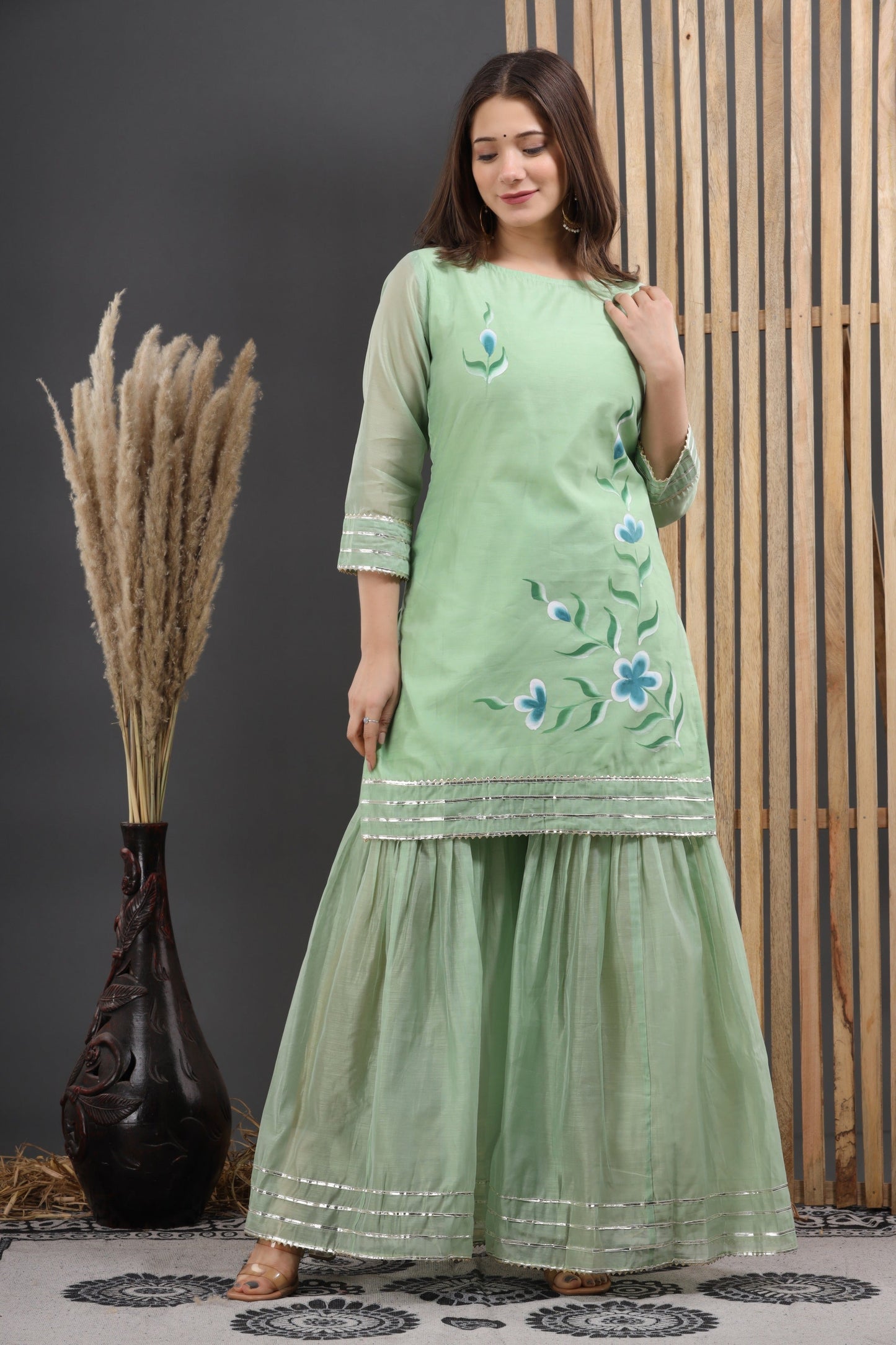 Women's Zumaira Hand Painted Chanderi Kurta Sharara And Dupatta