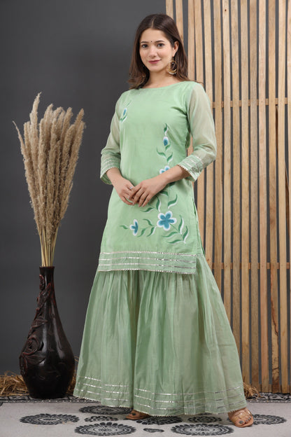 Women's Zumaira Hand Painted Chanderi Kurta Sharara And Dupatta