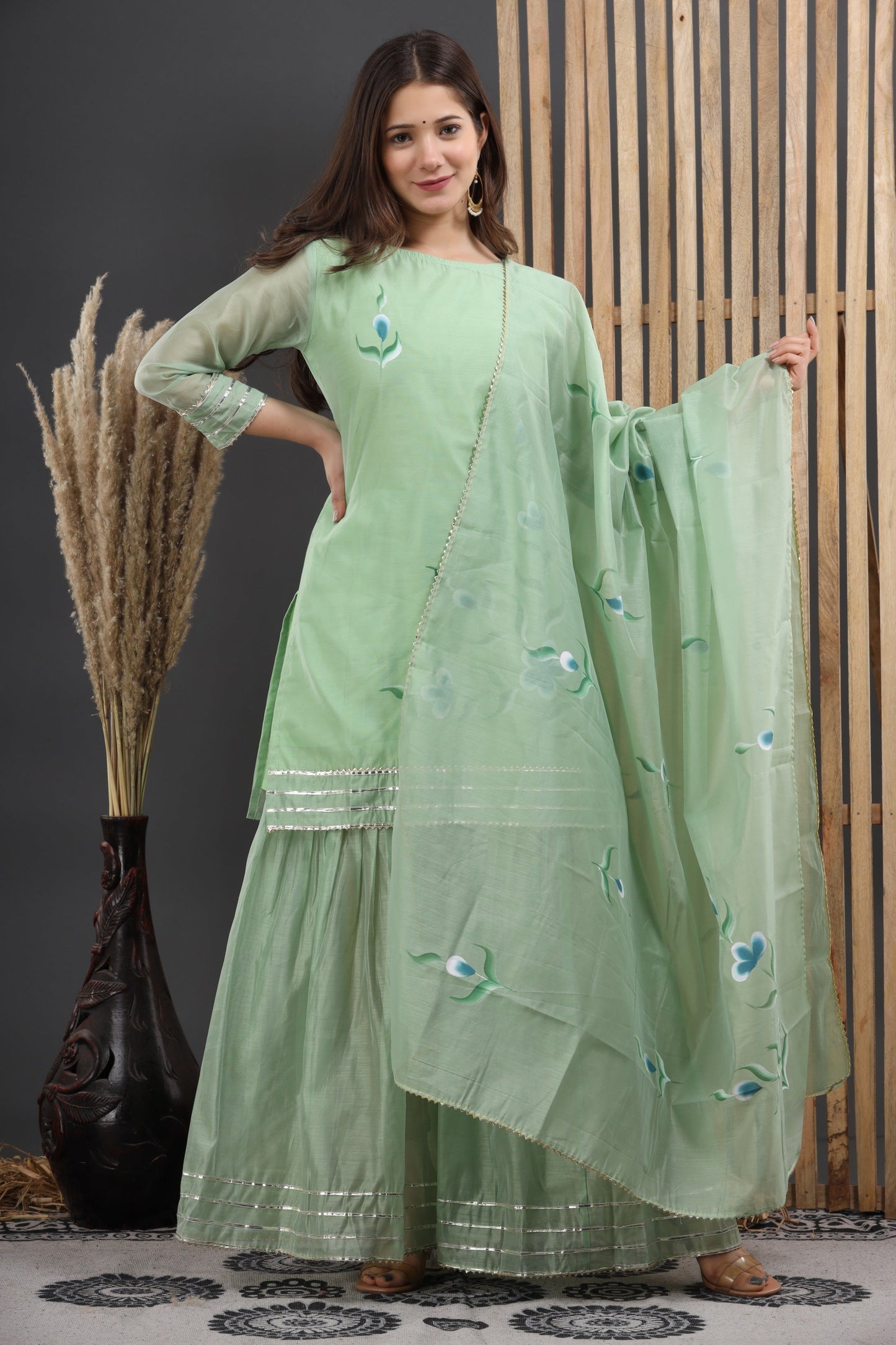 Women's Zumaira Hand Painted Chanderi Kurta Sharara And Dupatta