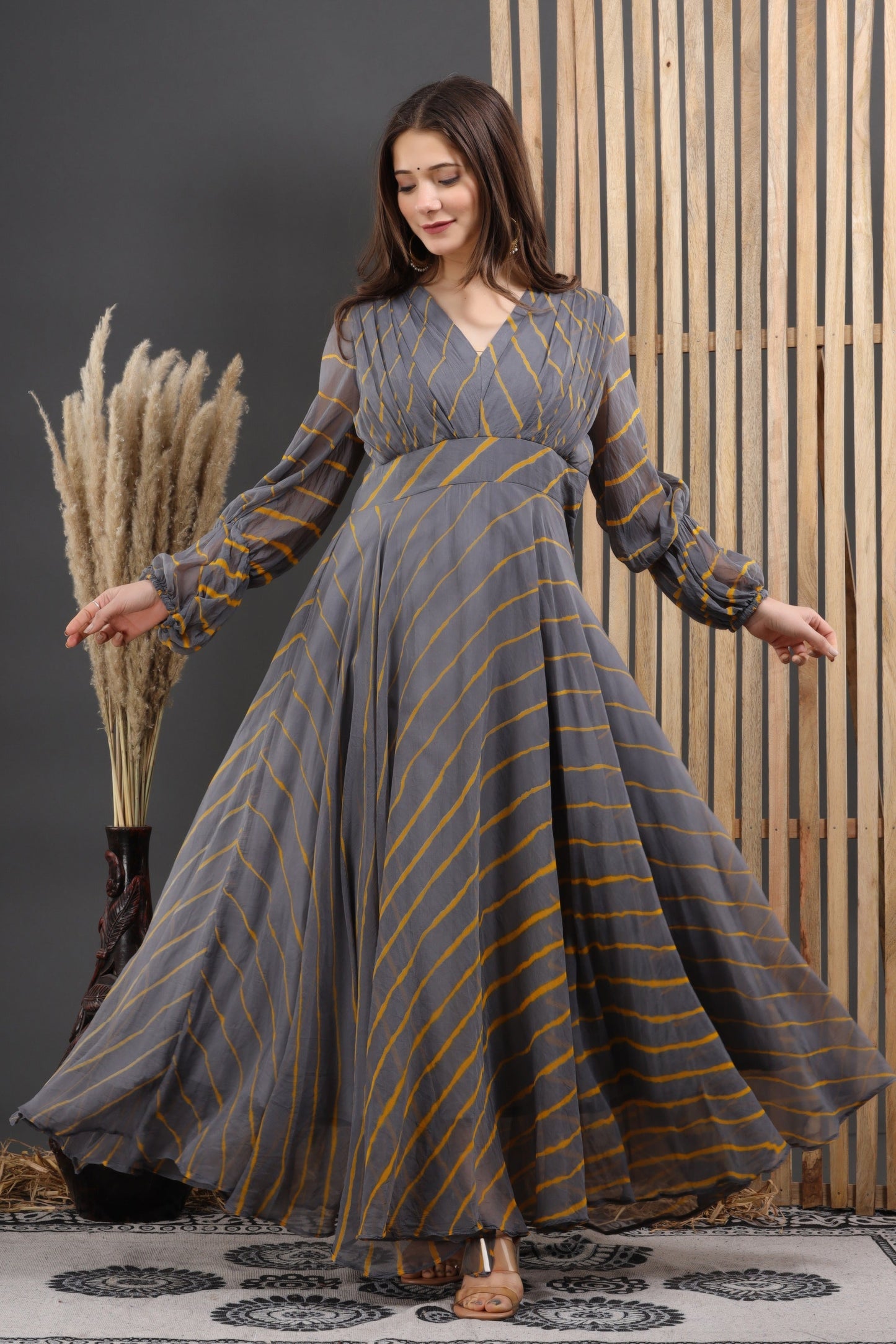 Women's Roshan Leheriya Chiffon Dress With Cotton Lining