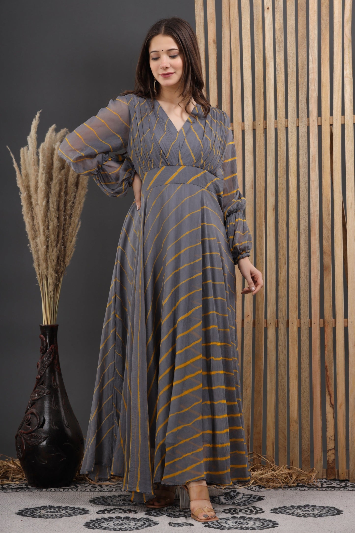 Women's Roshan Leheriya Chiffon Dress With Cotton Lining