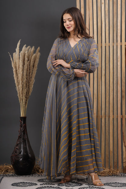 Women's Roshan Leheriya Chiffon Dress With Cotton Lining