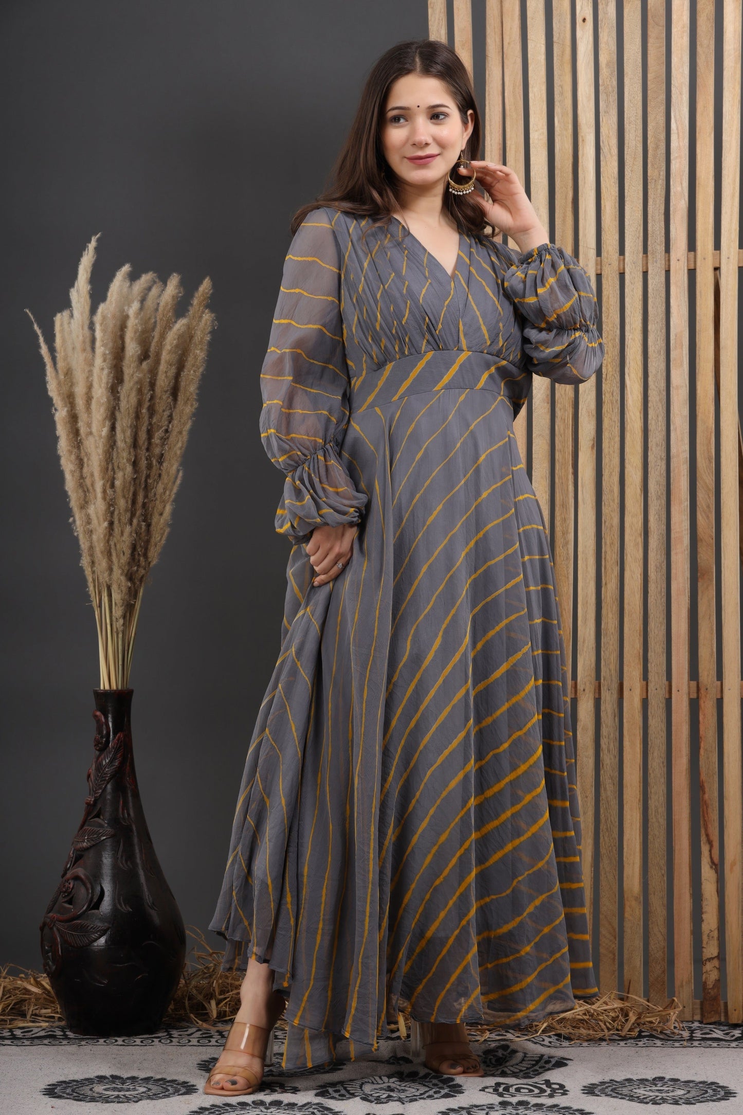 Women's Roshan Leheriya Chiffon Dress With Cotton Lining