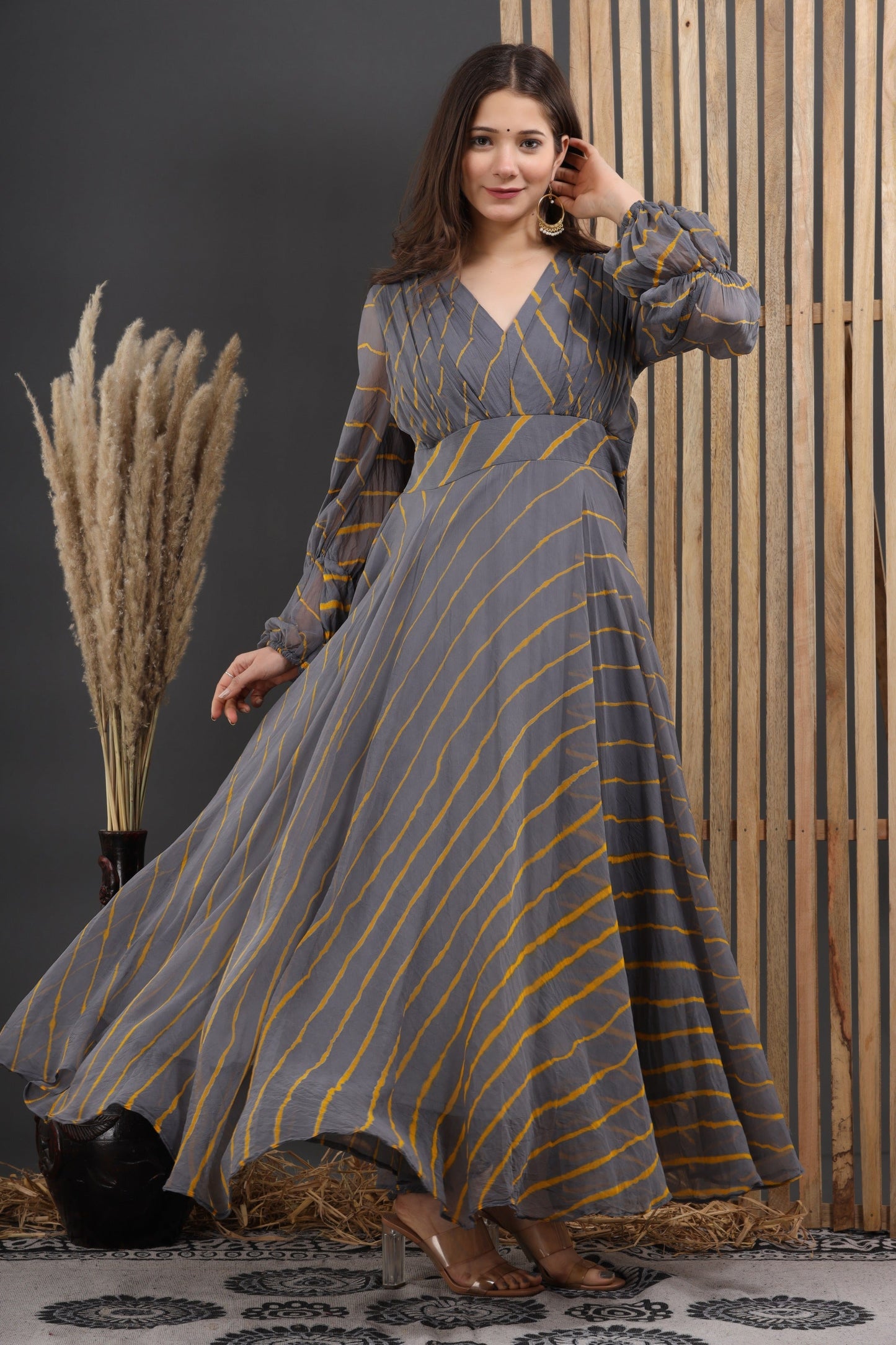 Women's Roshan Leheriya Chiffon Dress With Cotton Lining