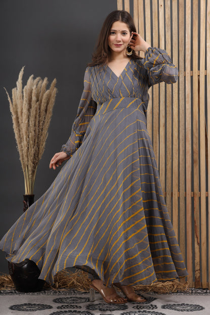 Women's Roshan Leheriya Chiffon Dress With Cotton Lining