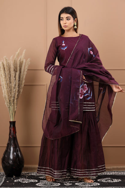 Women's Zubeida Hand Painted Chanderi Kurta Sharara And Dupatta