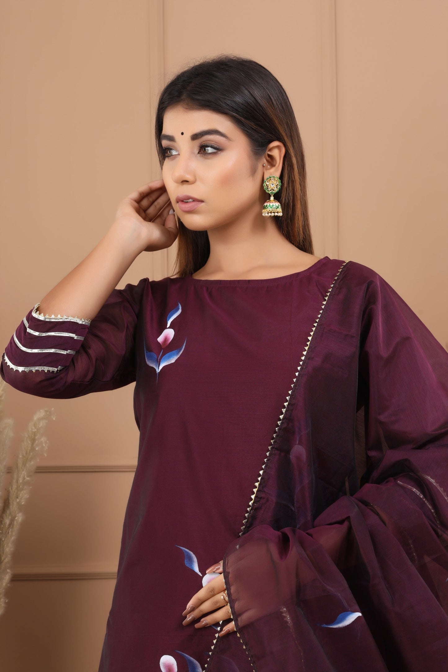 Women's Zubeida Hand Painted Chanderi Kurta Sharara And Dupatta