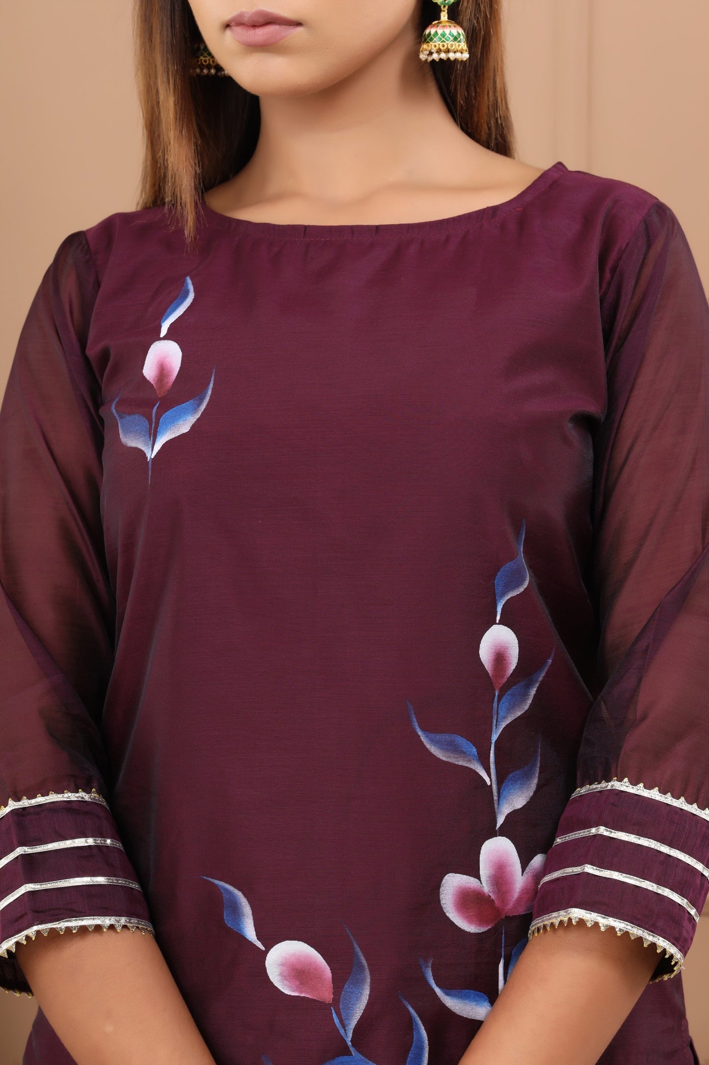 Women's Zubeida Hand Painted Chanderi Kurta Sharara And Dupatta