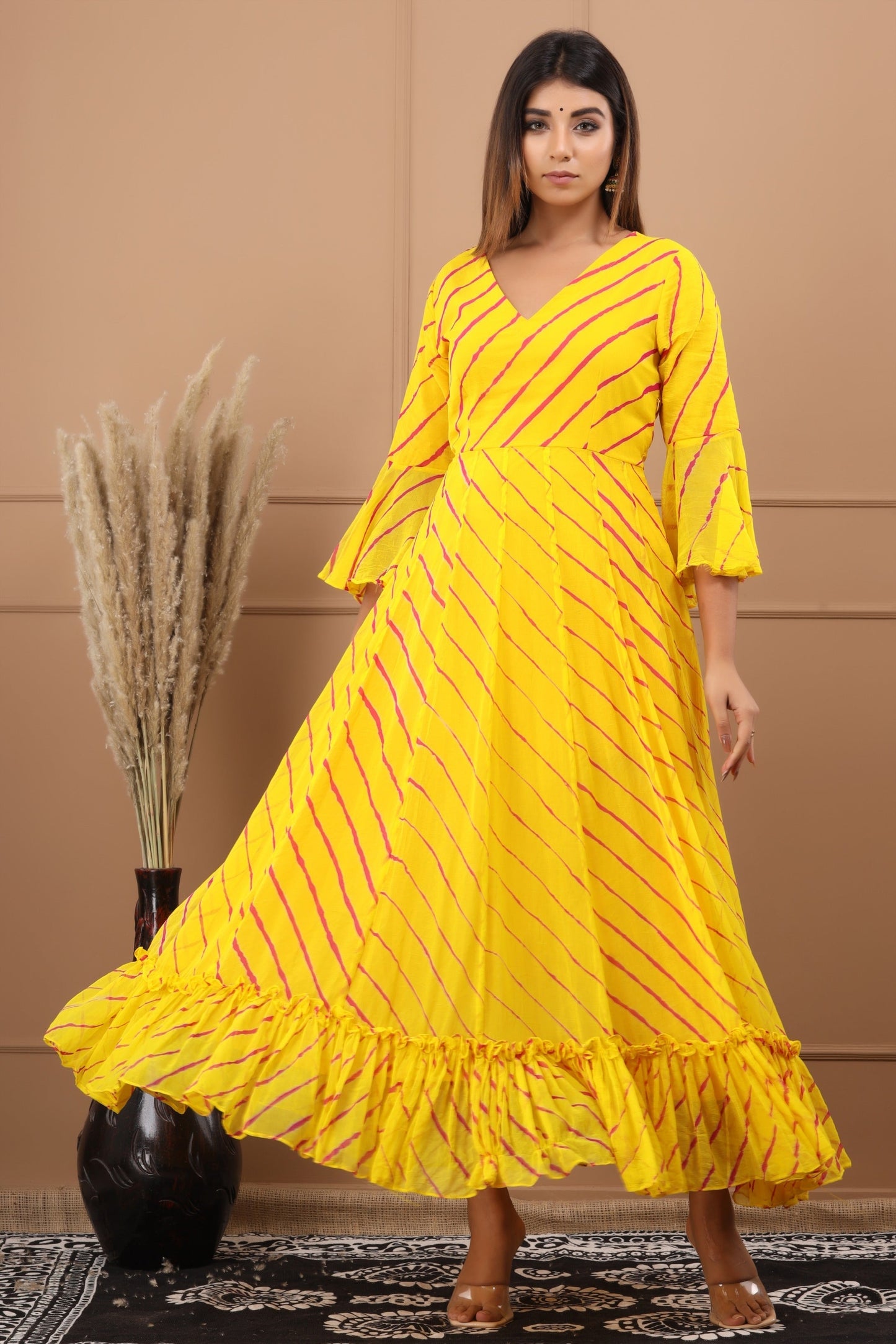 Women's Mahak Leheriya Chiffon Dress With Cotton Lining