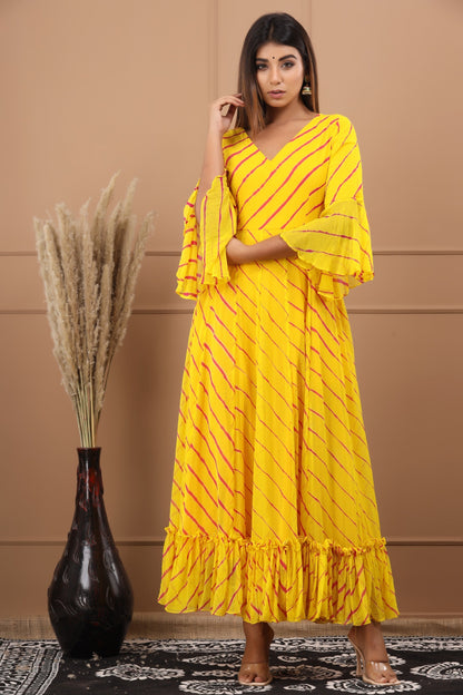 Women's Mahak Leheriya Chiffon Dress With Cotton Lining