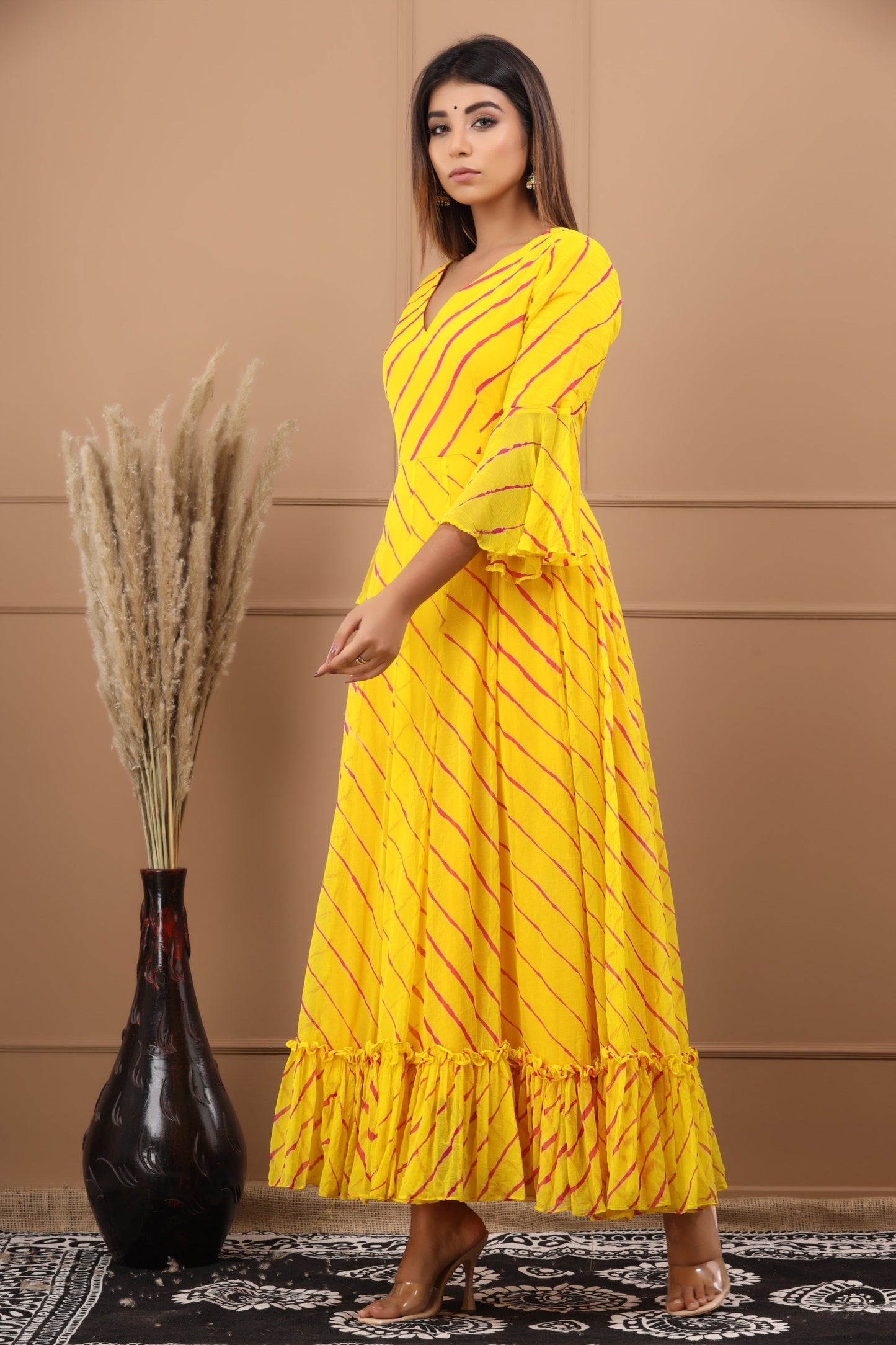 Women's Mahak Leheriya Chiffon Dress With Cotton Lining