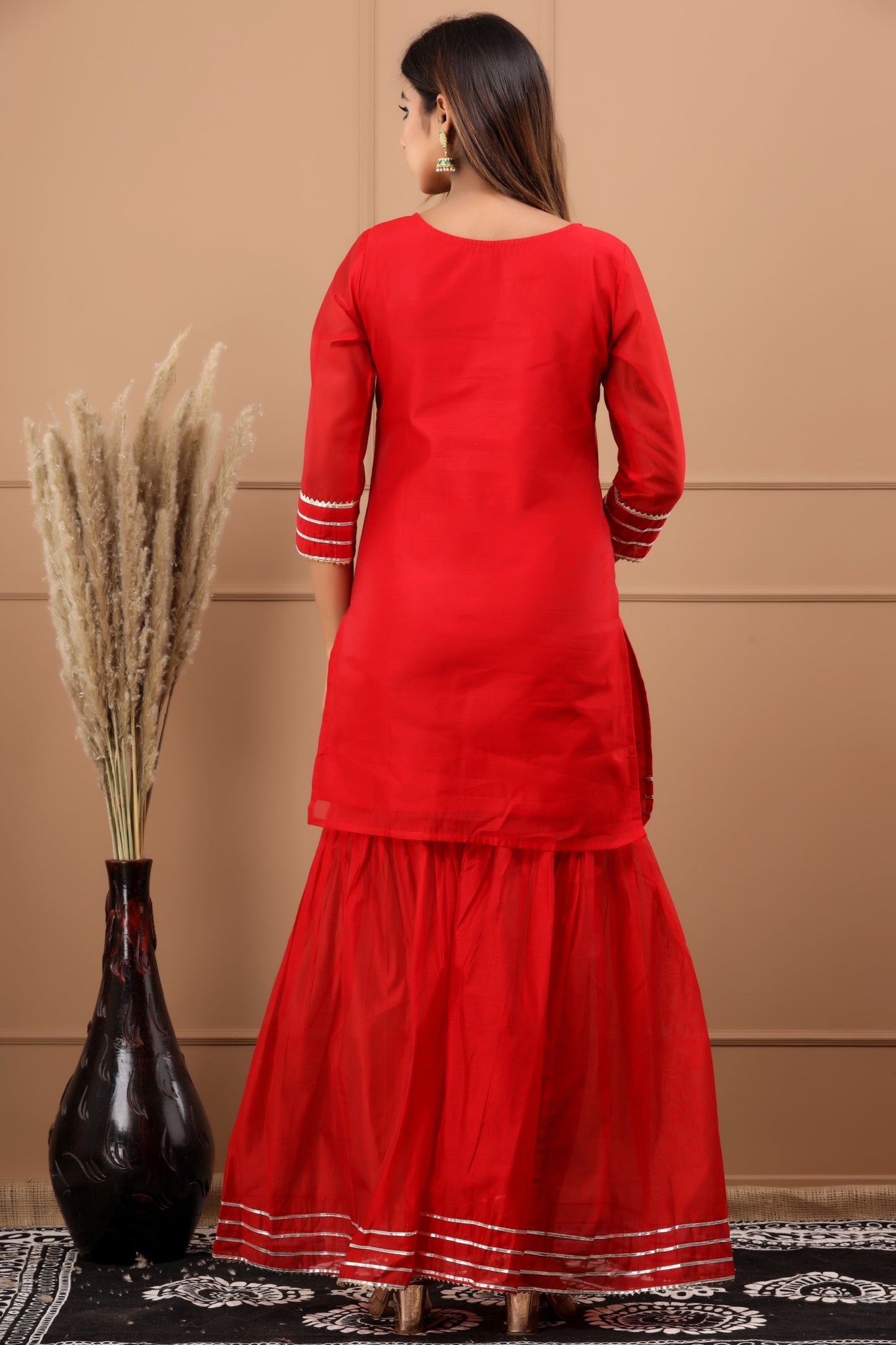 Women's Shalvi Hand Painted Chanderi Kurta Sharara And Dupatta