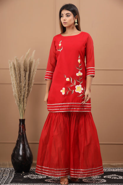 Women's Shalvi Hand Painted Chanderi Kurta Sharara And Dupatta