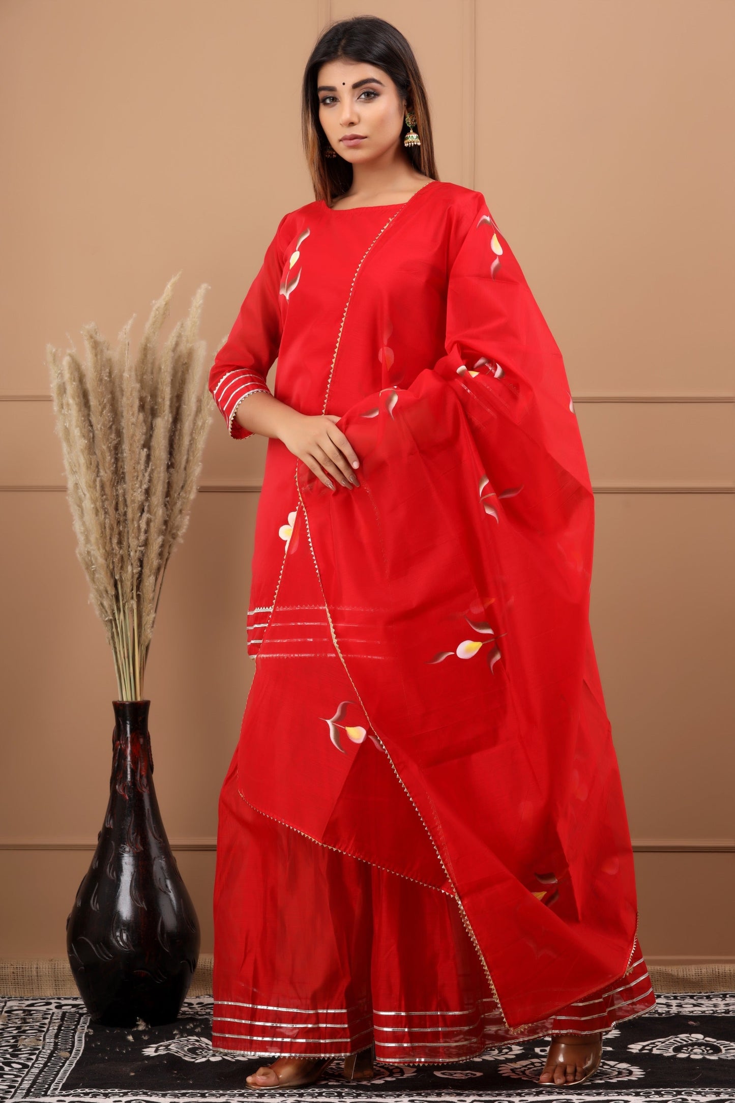 Women's Shalvi Hand Painted Chanderi Kurta Sharara And Dupatta