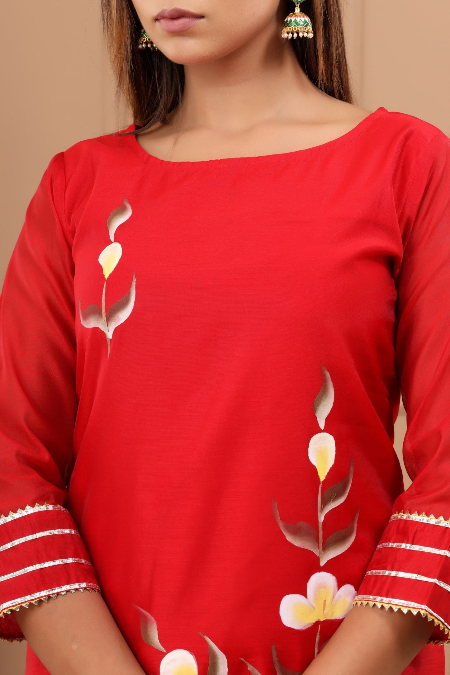 Women's Shalvi Hand Painted Chanderi Kurta Sharara And Dupatta