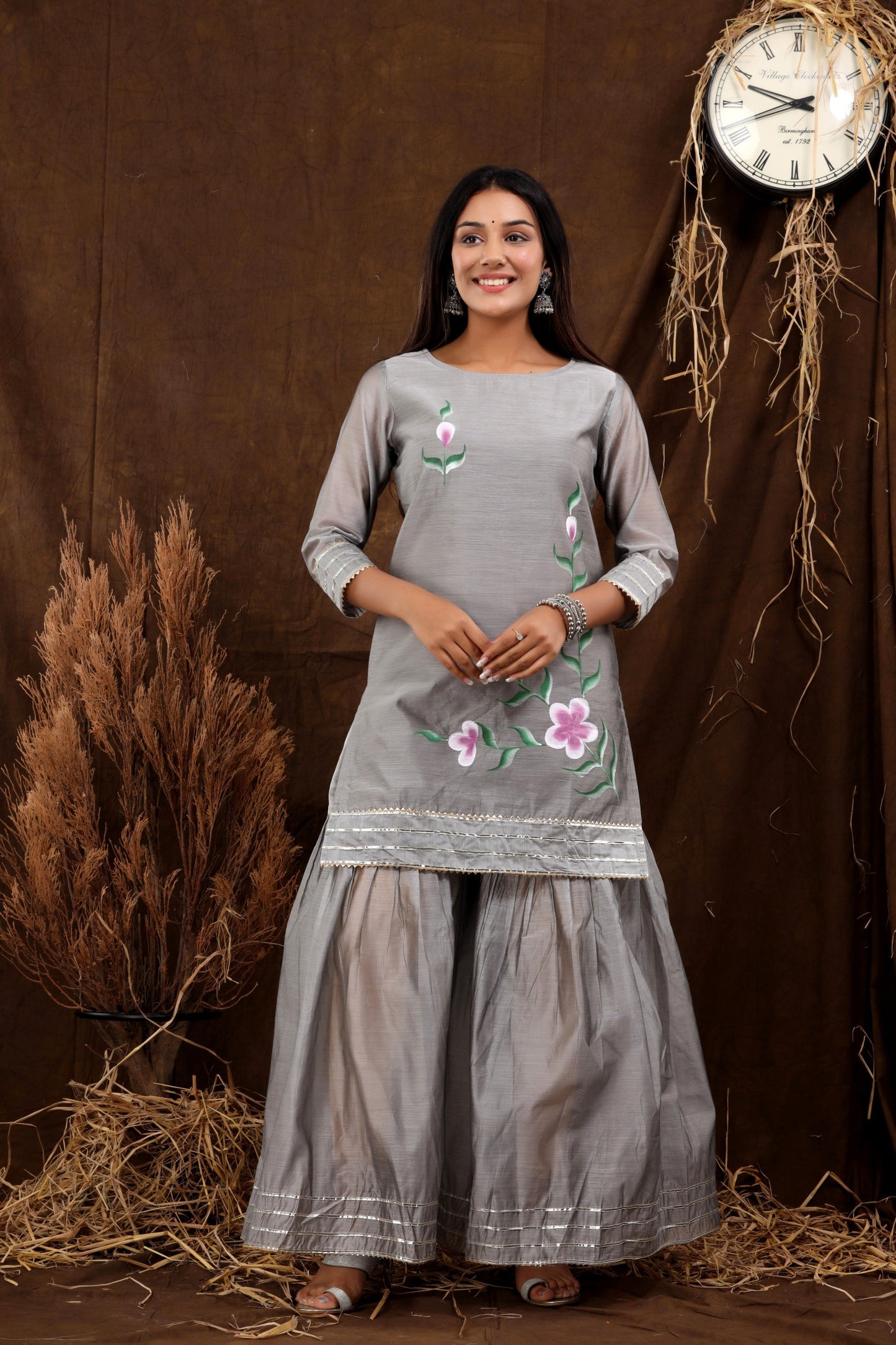 Women's Tuhina Hand Painted Chanderi Kurta Sharara And Dupatta