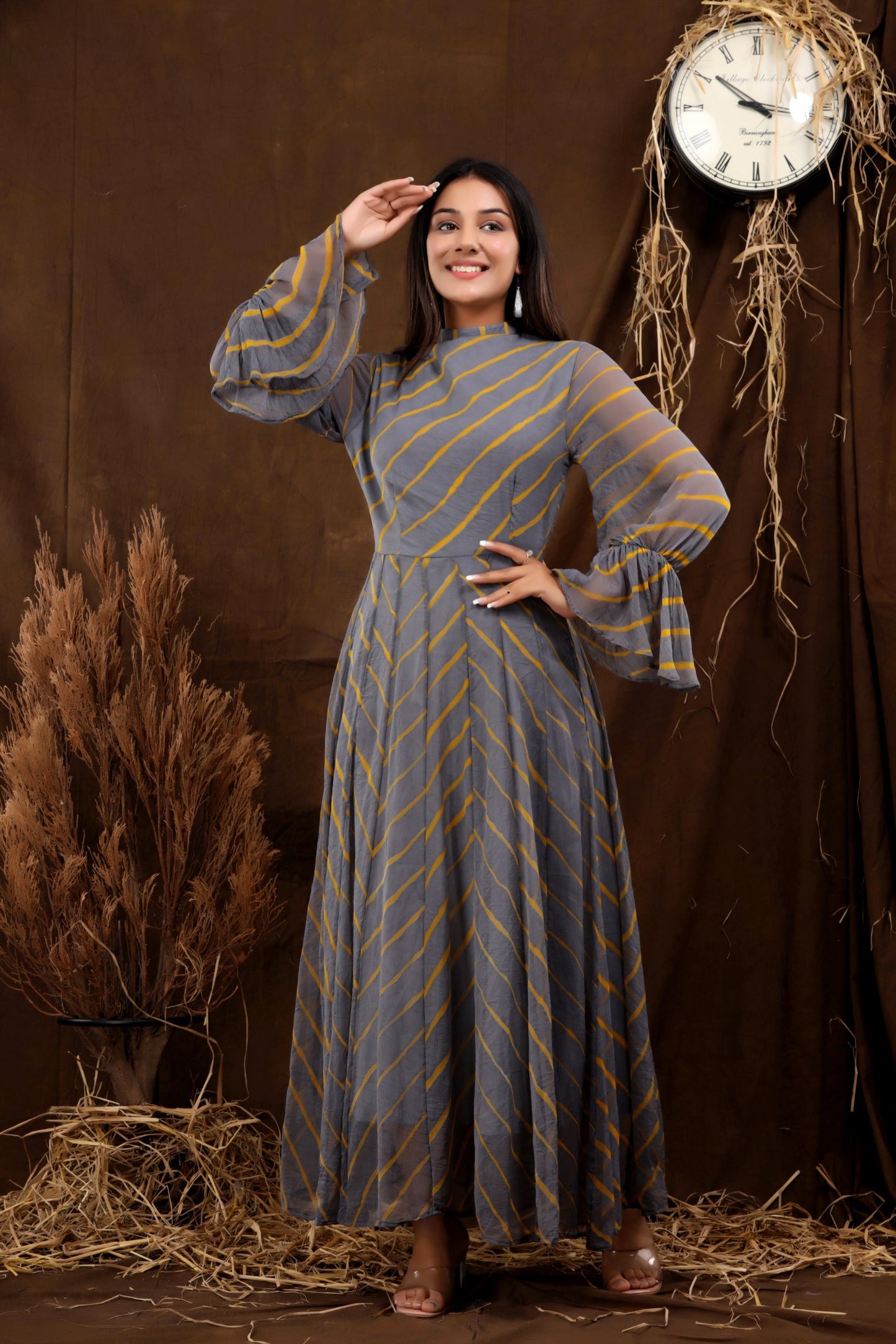 Women's Rooh Leheriya Chiffon Dress With Cotton Lining