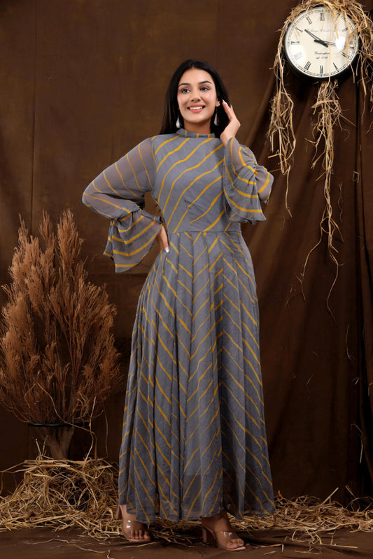 Women's Rooh Leheriya Chiffon Dress With Cotton Lining