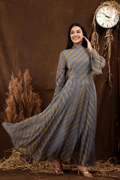 Women's Rooh Leheriya Chiffon Dress With Cotton Lining