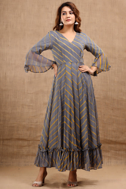 Women's Meher Leheriya Grey Dress With Cotton Lining