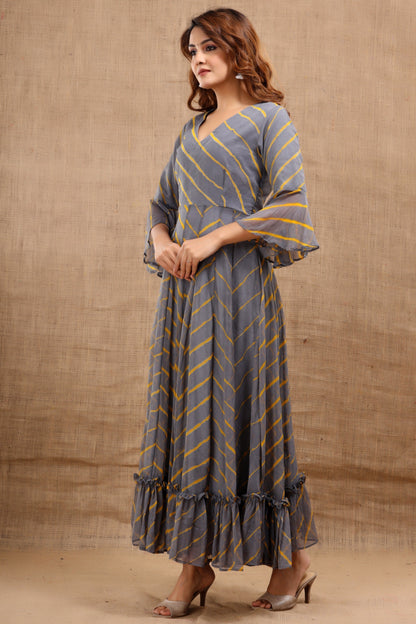 Women's Meher Leheriya Grey Dress With Cotton Lining