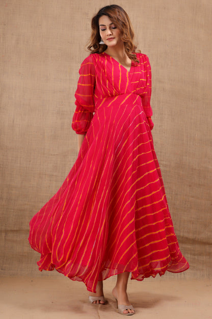 Women's Laado Leheriya Red Dress With Cotton Lining