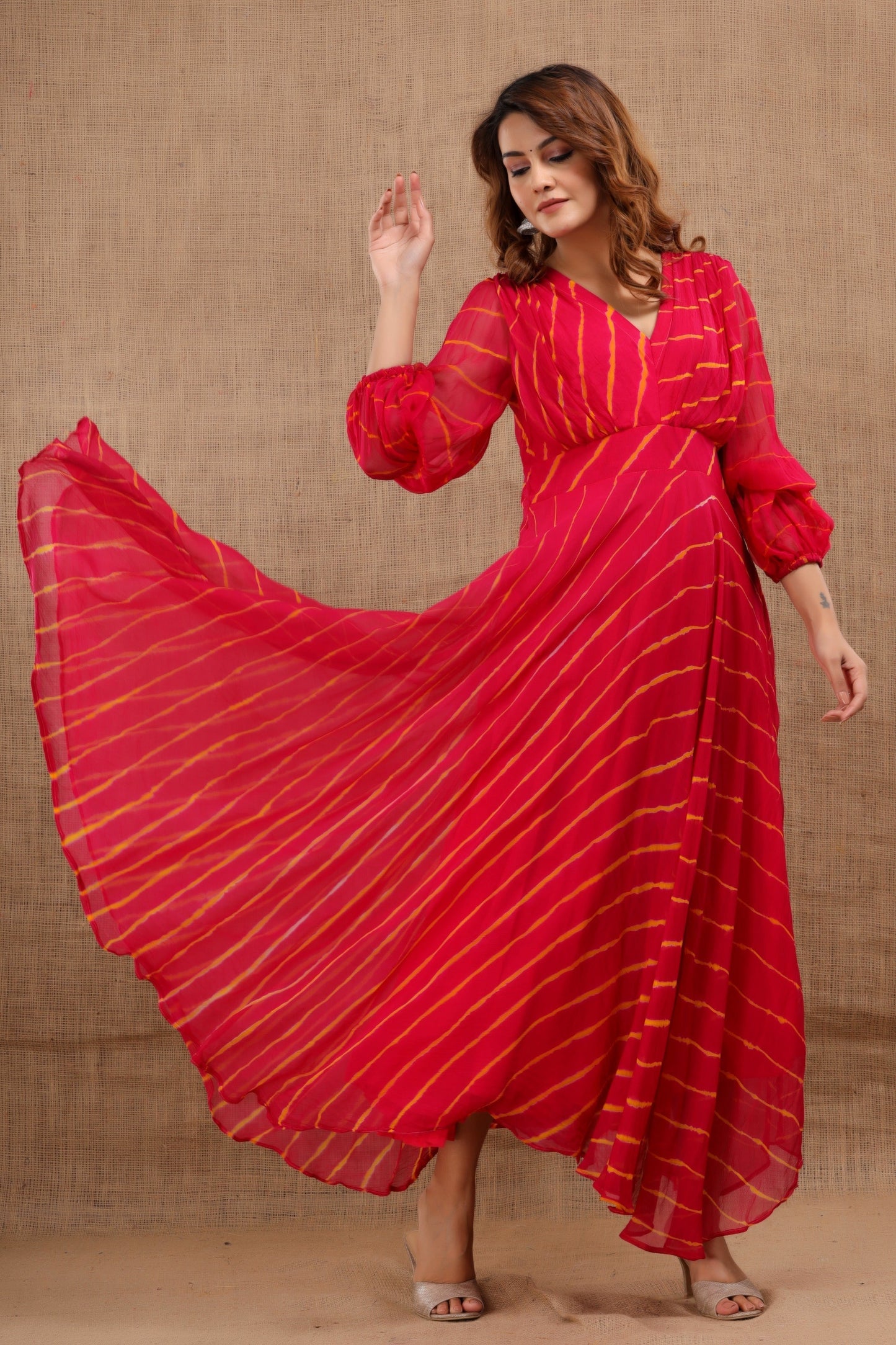 Women's Laado Leheriya Red Dress With Cotton Lining