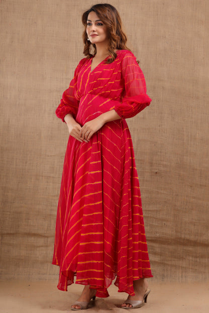 Women's Laado Leheriya Red Dress With Cotton Lining