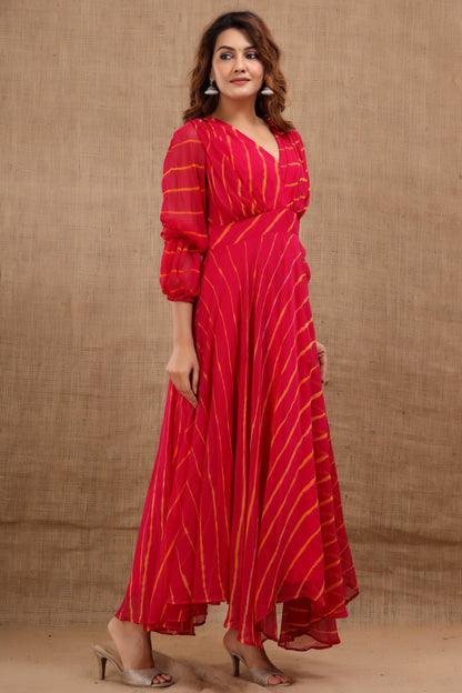 Women's Laado Leheriya Red Dress With Cotton Lining