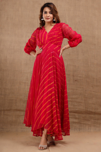 Women's Laado Leheriya Red Dress With Cotton Lining