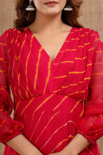 Women's Laado Leheriya Red Dress With Cotton Lining