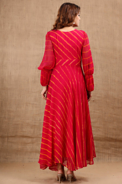 Women's Laado Leheriya Red Dress With Cotton Lining