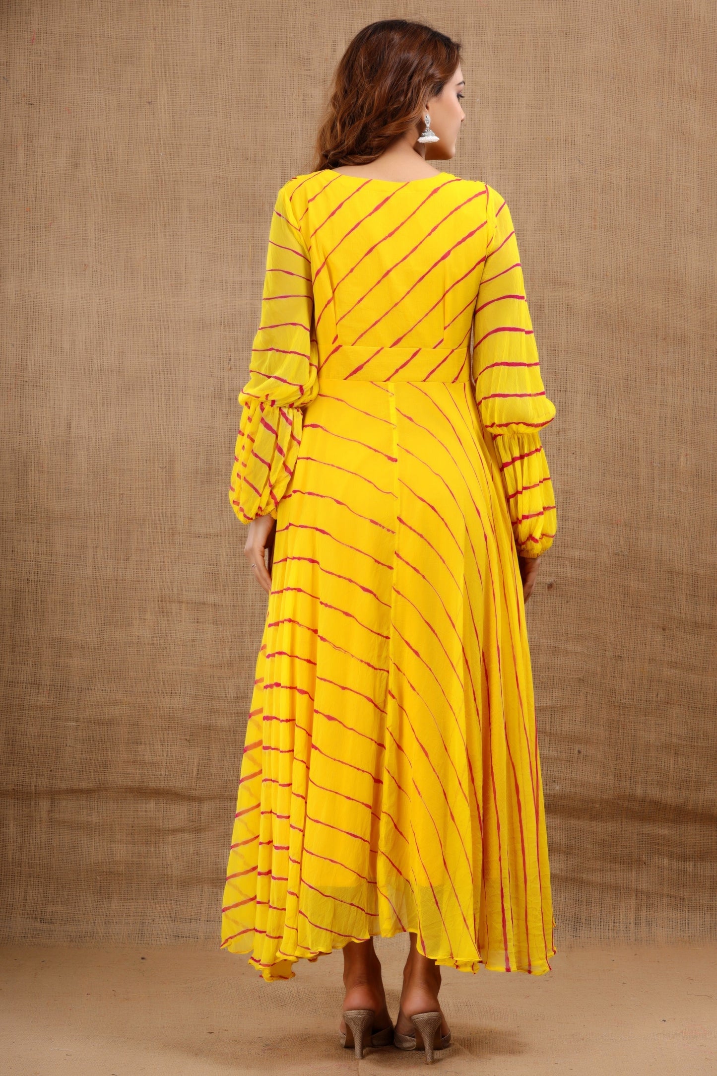 Women's Balika Leheriya Yellow Dress With Cotton Lining