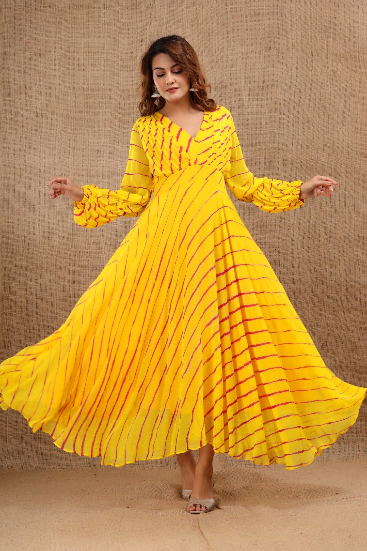 Women's Balika Leheriya Yellow Dress With Cotton Lining