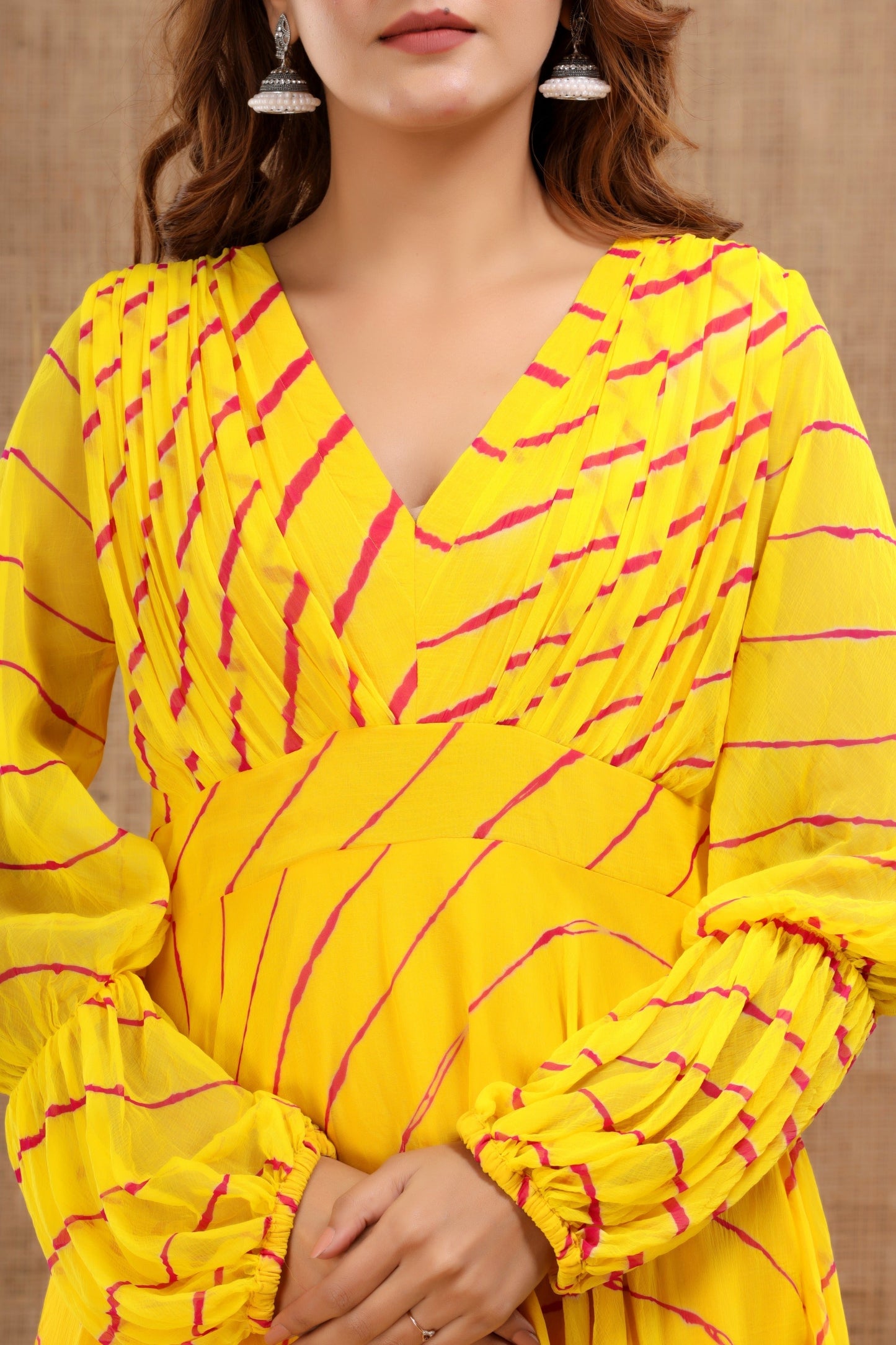 Women's Balika Leheriya Yellow Dress With Cotton Lining