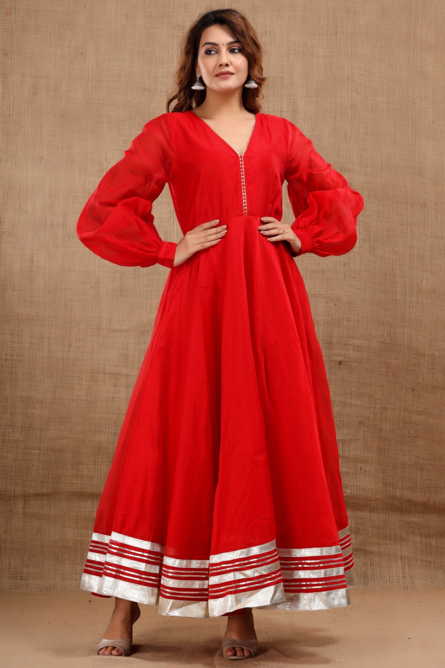 Women's Shardha Hand Gota Work Red Dress