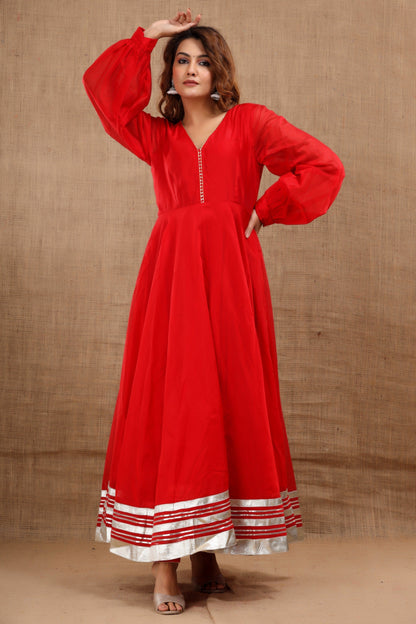 Women's Shardha Hand Gota Work Red Dress