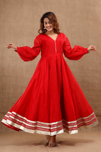 Women's Shardha Hand Gota Work Red Dress